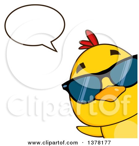 Clipart of a Yellow Chick Wearing Sunglasses, Peeking Around a Corner and Talking - Royalty Free Vector Illustration by Hit Toon