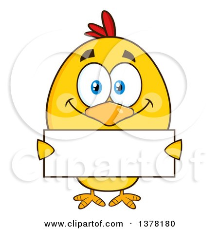 Clipart of a Yellow Chick Holding a Blank Sign - Royalty Free Vector Illustration by Hit Toon