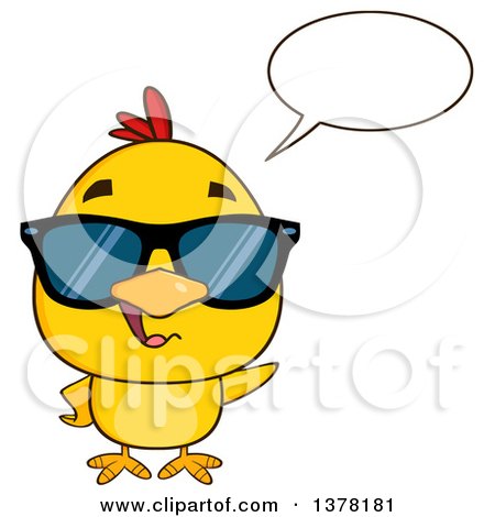 Clipart of a Yellow Chick Wearing Sunglasses and Talking - Royalty Free Vector Illustration by Hit Toon