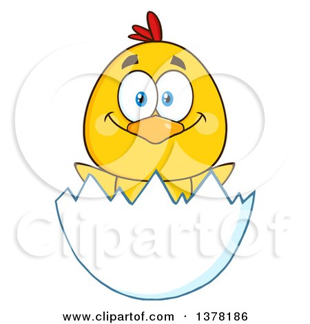 Clipart of a Happy Yellow Chick in an Egg Shell - Royalty Free Vector Illustration by Hit Toon