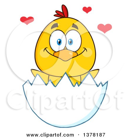 Clipart of a Loving Yellow Chick in an Egg Shell - Royalty Free Vector Illustration by Hit Toon