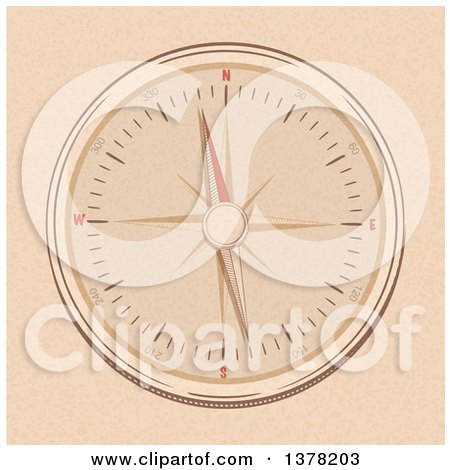 Clipart of a Sketched Compass on Beige - Royalty Free Vector Illustration by elaineitalia
