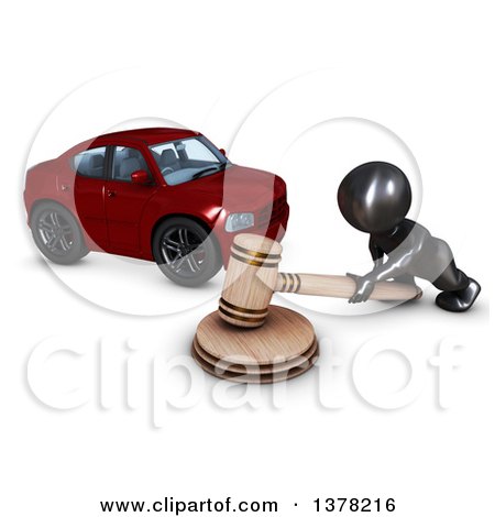 Clipart of a 3d Black Man Auctioneer Banging a Gavel by a Car, on a White Background - Royalty Free Illustration by KJ Pargeter