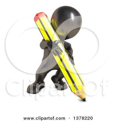 Clipart of a 3d Black Man Writing with a Pencil - Royalty Free Illustration by KJ Pargeter