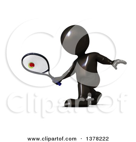 Clipart of a 3d Black Man Playing Tennis, on a White Background - Royalty Free Illustration by KJ Pargeter