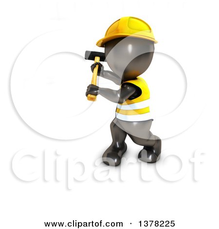 Clipart of a 3d Black Man Construction Worker Swinging a Sledgehammer, on a White Background - Royalty Free Illustration by KJ Pargeter
