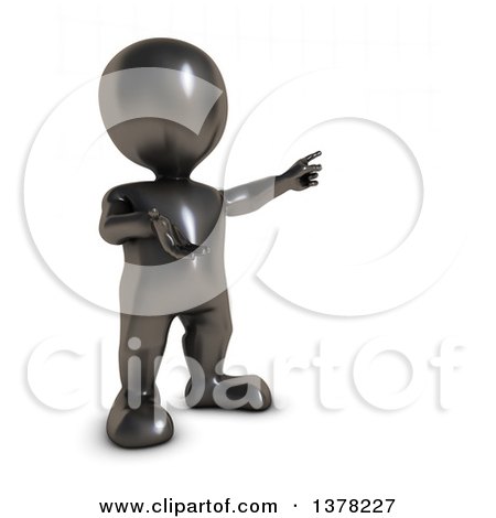 Clipart of a 3d Black Man Construction Worker Pointing, on a White Background - Royalty Free Illustration by KJ Pargeter