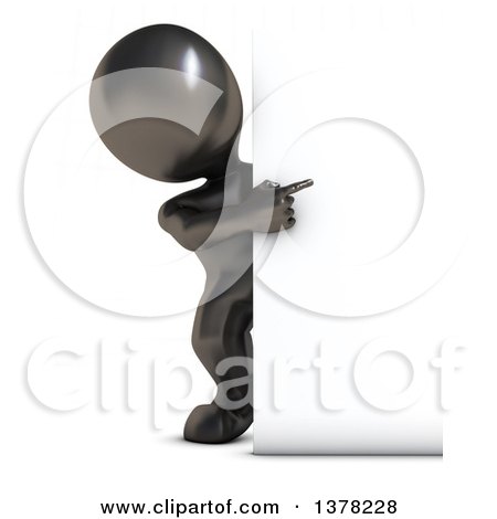 Clipart of a 3d Black Man Pointing Around a Sign, on a White Background - Royalty Free Illustration by KJ Pargeter