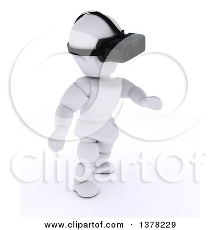 Clipart of a 3d White Character Wearing a VR Headset, on a White Background - Royalty Free Illustration by KJ Pargeter