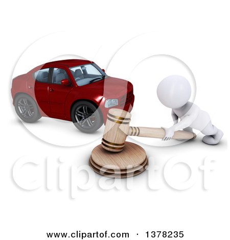 Clipart of a 3d White Man Auctioneer Banging a Gavel by a Car, on a White Background - Royalty Free Illustration by KJ Pargeter