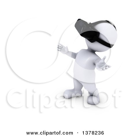 Clipart of a 3d White Man Wearing a Virtual Reality Headset, on a White Background - Royalty Free Illustration by KJ Pargeter