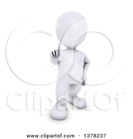 Clipart of a 3d White Man Holding up a Finger, on a White Background - Royalty Free Illustration by KJ Pargeter