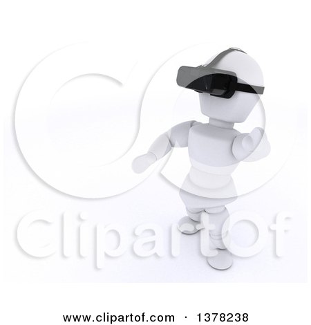 Clipart of a 3d White Character Wearing a Virtual Reality Device, on a White Background - Royalty Free Illustration by KJ Pargeter