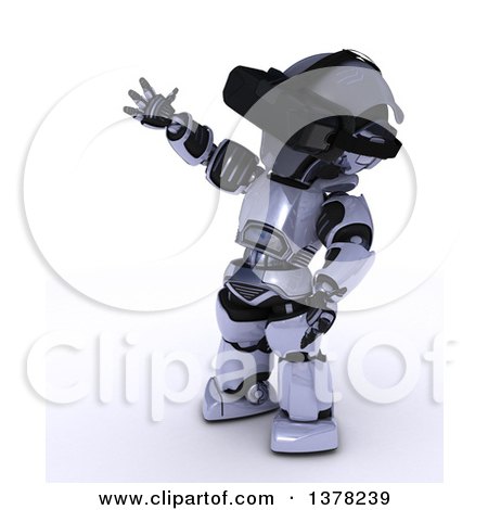 Clipart of a 3d Silver Robot Wearing a VR Headset, on a White Background - Royalty Free Illustration by KJ Pargeter