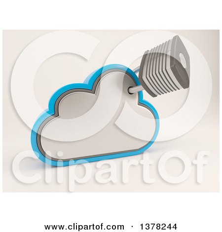 Clipart of a 3d Cloud Icon with a Padlock, on Shaded White - Royalty Free Illustration by KJ Pargeter