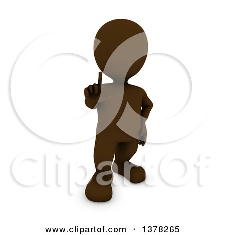 Clipart of a 3d Brown Man Holding up a Finger, on a White Background - Royalty Free Illustration by KJ Pargeter