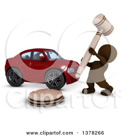 Clipart of a 3d Brown Man Auctioning a Car, on a White Background - Royalty Free Illustration by KJ Pargeter