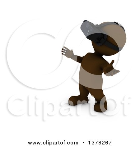 Clipart of a 3d Brown Man Wearing a Virtual Reality Device, on a White Background - Royalty Free Illustration by KJ Pargeter