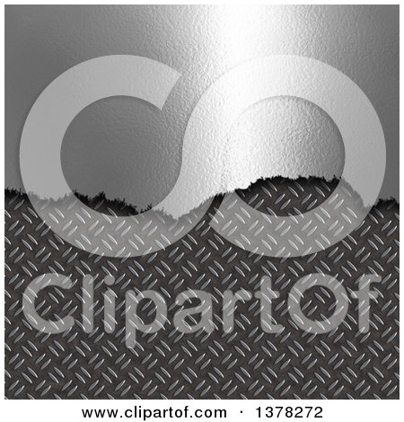 Clipart of a Background of Broken Chrome over Diamond Plate - Royalty Free Illustration by KJ Pargeter