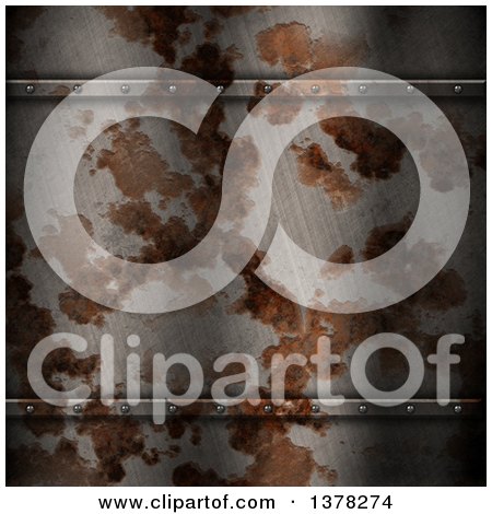 Clipart of a Background of Rusted Metal with a Plaque - Royalty Free Illustration by KJ Pargeter