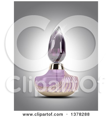Clipart of a 3d Purple Perfume Bottle over Gray - Royalty Free Illustration by KJ Pargeter