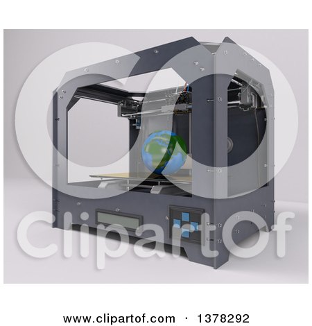 Clipart of a 3d Printer Printing a Model of Planet Earth, on a White Background - Royalty Free Illustration by KJ Pargeter