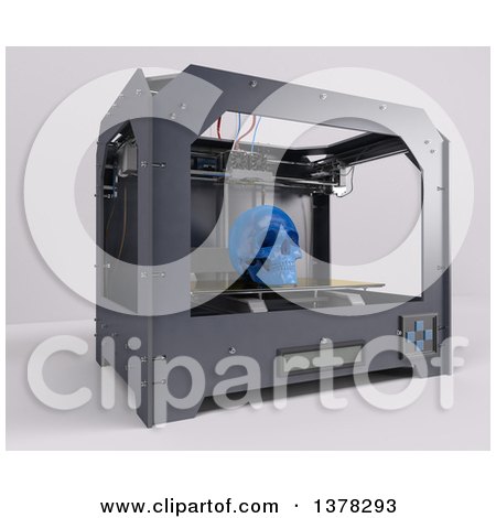 Clipart of a 3d Printer Printing a Human Skull, on a White Background - Royalty Free Illustration by KJ Pargeter