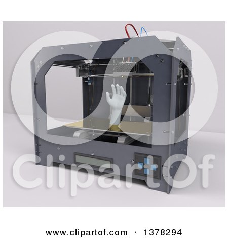 Clipart of a 3d Printer Printing a Human Hand, on a White Background - Royalty Free Illustration by KJ Pargeter