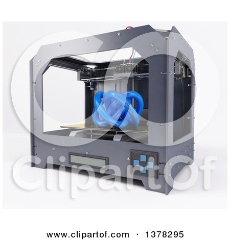 Clipart of a 3d Printer Printing an Abstract Shape, on a White Background - Royalty Free Illustration by KJ Pargeter