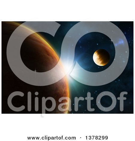 Clipart of 3d Fictional Planets and Sunrise - Royalty Free Illustration by KJ Pargeter