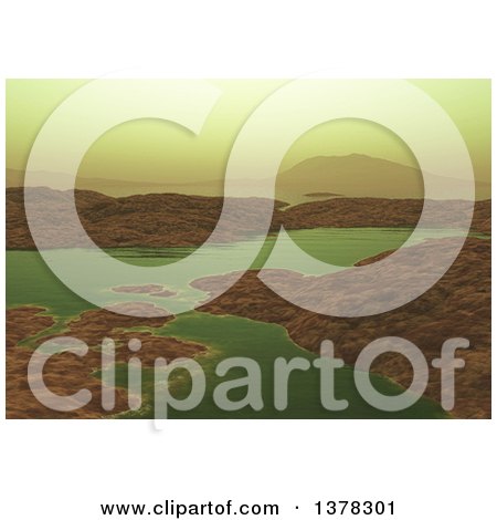Clipart of a 3d Landscape of Water and Hills - Royalty Free Illustration by KJ Pargeter