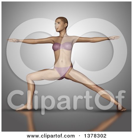 Clipart of a 3d Fit Caucasian Woman in a Yoga Pose, on Gray - Royalty Free Illustration by KJ Pargeter