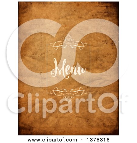 Clipart of a Swirl Frame and Menu Text on Dark Crumpled Paper - Royalty Free Vector Illustration by KJ Pargeter