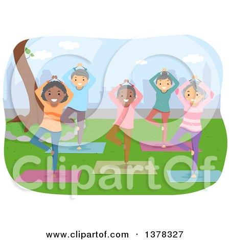 Clipart of a Group of Senior Citizens Doing Yoga in a Studio - Royalty Free Vector Illustration by BNP Design Studio
