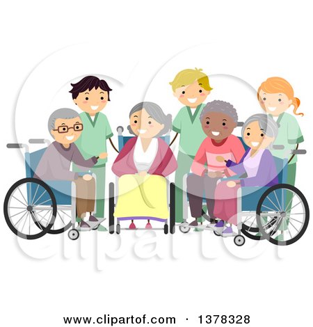 Clipart of a Group of Senior Men and Women in Wheelchairs with Care Givers - Royalty Free Vector Illustration by BNP Design Studio