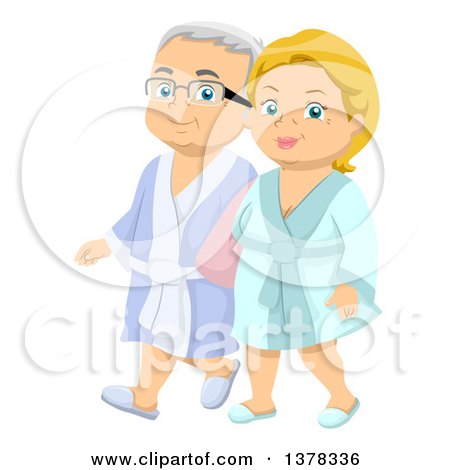 Clipart of a Happy White Senior Couple in Spa Robes - Royalty Free Vector Illustration by BNP Design Studio
