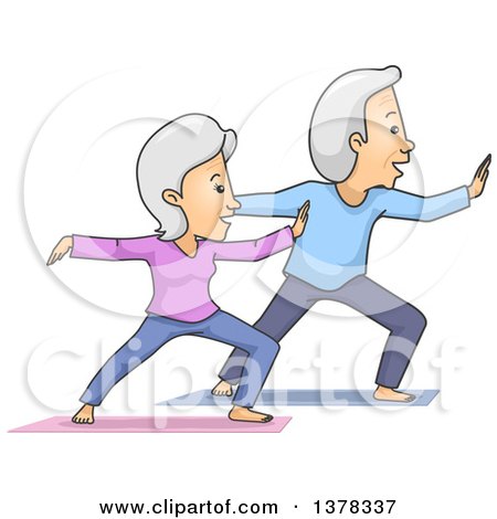 Clipart of a Happy White Senior Couple Doing Taichi - Royalty Free Vector Illustration by BNP Design Studio