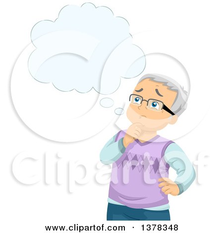 Clipart of a White Senior Man Wearing Glasses and Thinking, Worrying About Alzheimers - Royalty Free Vector Illustration by BNP Design Studio