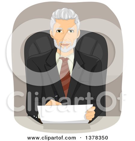 Clipart of a Handsome Senior Business Man Reviewing a Contract at His Desk - Royalty Free Vector Illustration by BNP Design Studio