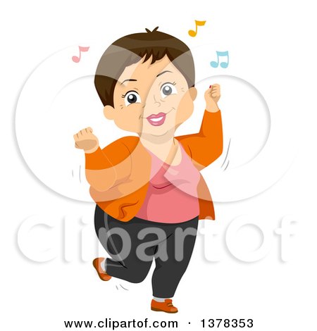 Clipart of a Happy Brunette White Senior Woman Dancing to Music - Royalty Free Vector Illustration by BNP Design Studio