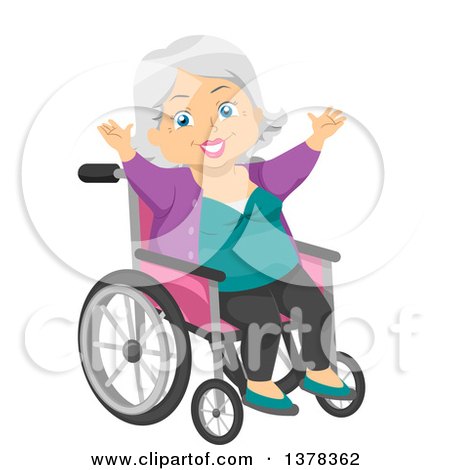 Clipart of a Happy White Senior Woman Cheering in a Wheelchair - Royalty Free Vector Illustration by BNP Design Studio