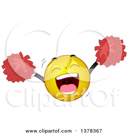 Clipart of a Smiley Emoji Cheering with Pom Poms - Royalty Free Vector Illustration by BNP Design Studio