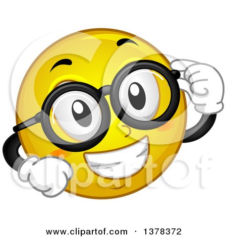 Clipart of a Smiley Emoji Smiling and Wearing Glasses - Royalty Free Vector Illustration by BNP Design Studio
