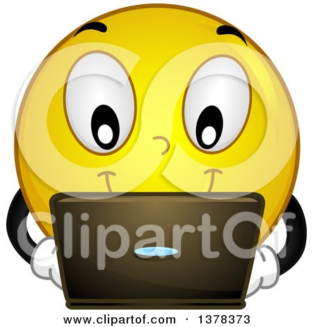 Clipart of a Smiley Emoji Using a Laptop Computer - Royalty Free Vector Illustration by BNP Design Studio