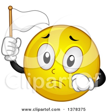 Clipart of a Smiley Emoji Holding up a White Flag - Royalty Free Vector Illustration by BNP Design Studio