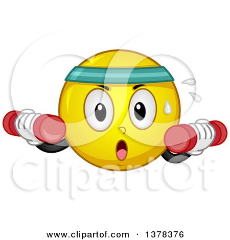 Clipart of a Smiley Emoji Working out with Dumbbells - Royalty Free Vector Illustration by BNP Design Studio