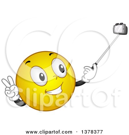 Clipart of a Smiley Emoji Taking a Picture with a Selfie Stick - Royalty Free Vector Illustration by BNP Design Studio