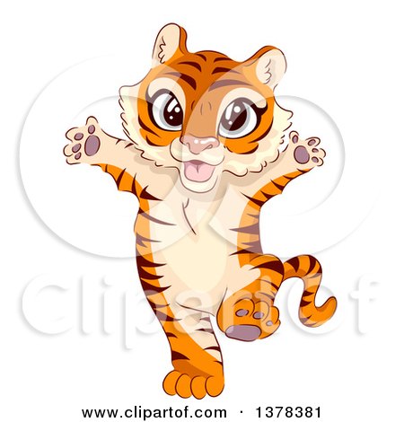 Clipart of a Happy Tiger Cub Standing Upright - Royalty Free Vector Illustration by BNP Design Studio