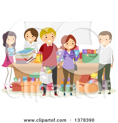 Clipart of People Shopping for Books at a Stand - Royalty Free Vector Illustration by BNP Design Studio