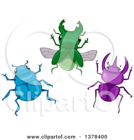 Clipart of a Group of Blue, Green and Purple Beetles - Royalty Free Vector Illustration by BNP Design Studio